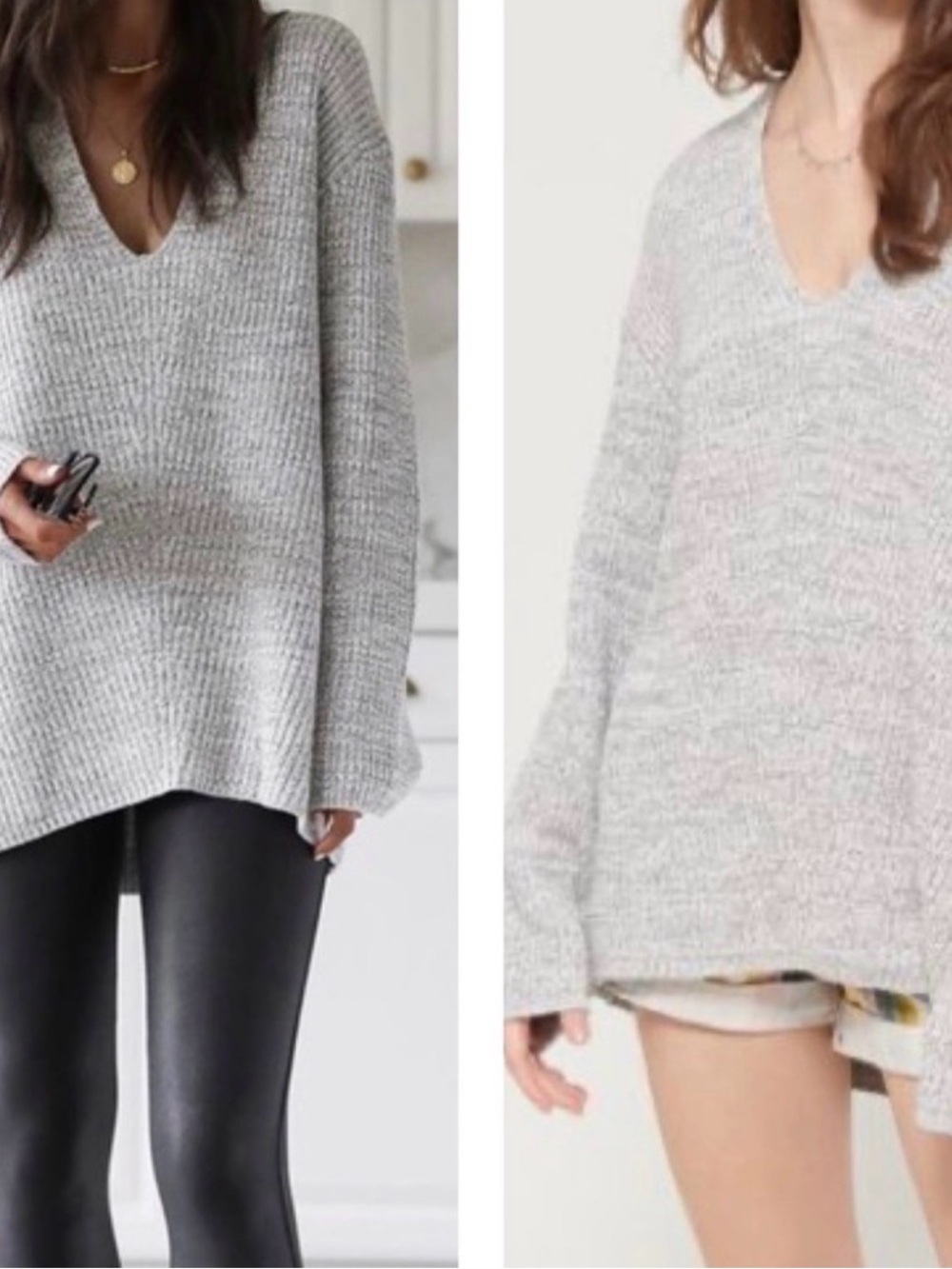 Urban Outfitters V-Neck Cozy Knit Sweater - Light Gray